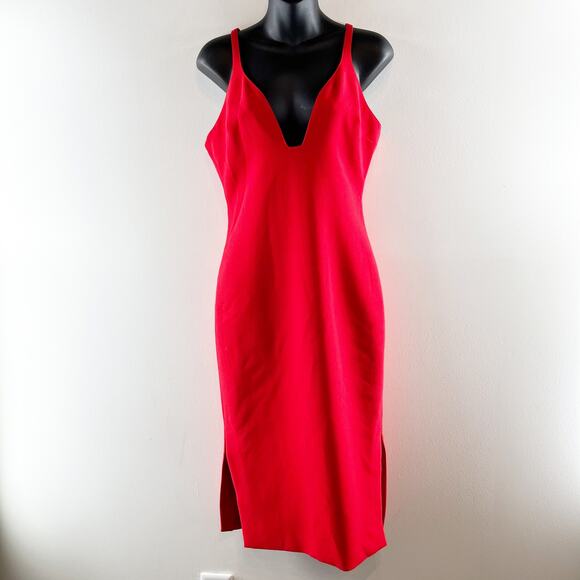 Cinq à Sept Sleeveless Plunging V-Neck Side Slit Slip Midi Dress Red US 8 - Picture 1 of 8